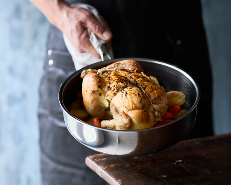 Opskrift på helstegt kylling med rodfrugter