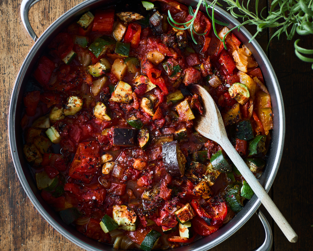 Opskrift på ratatouille med aubergine, courgette og tomat