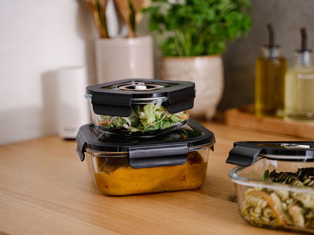 FIRKANTET VAKUUM GLASBEHOLDER – 525ML – SÆT – 4 STK - 4