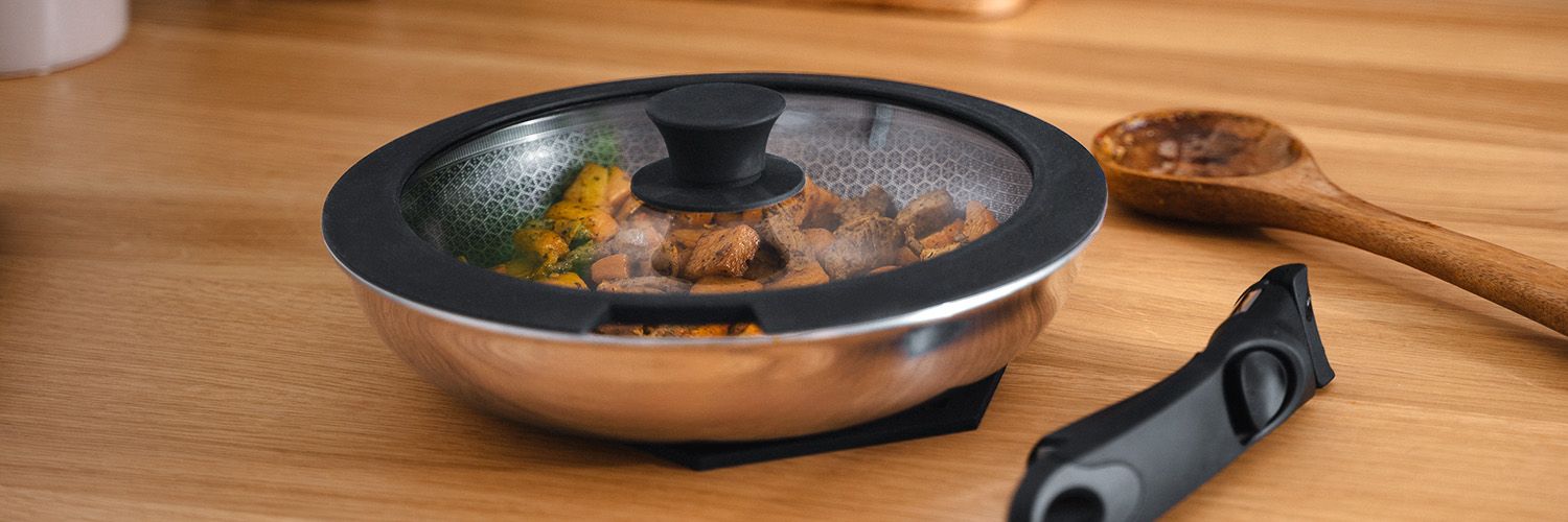 STEGEPANDESÆT MED AFTAGELIGT HÅNDTAG –  WOKSÆT 2 DELE