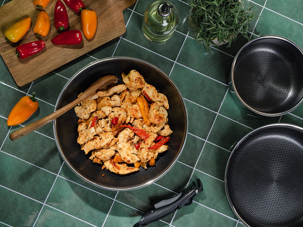 WOK MED AFTAGELIGT HÅNDTAG 30CM SÆT