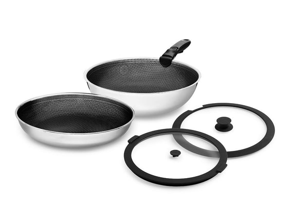 Mixed frying pan with detachable handle 2-pc wok set