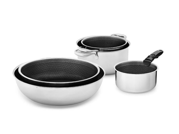 Handleless 5-pcs mixed cookware set with detachable handle