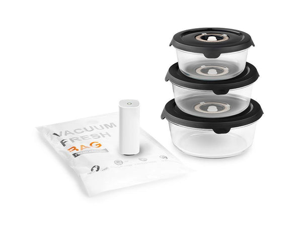 Rund vakuum glasbeholder - pose sæt