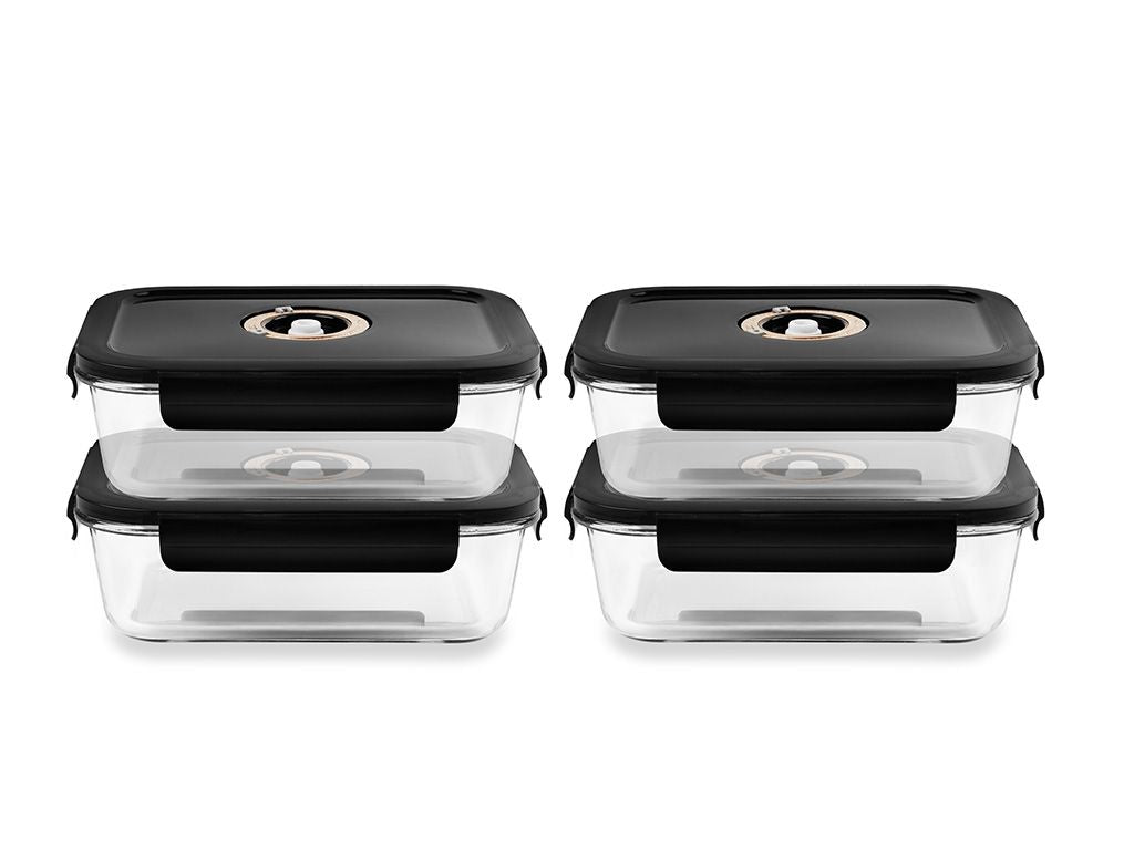 REKTANGULÆR VAKUUM GLASBEHOLDER – 1040ML – SÆT – 4 STK - 1