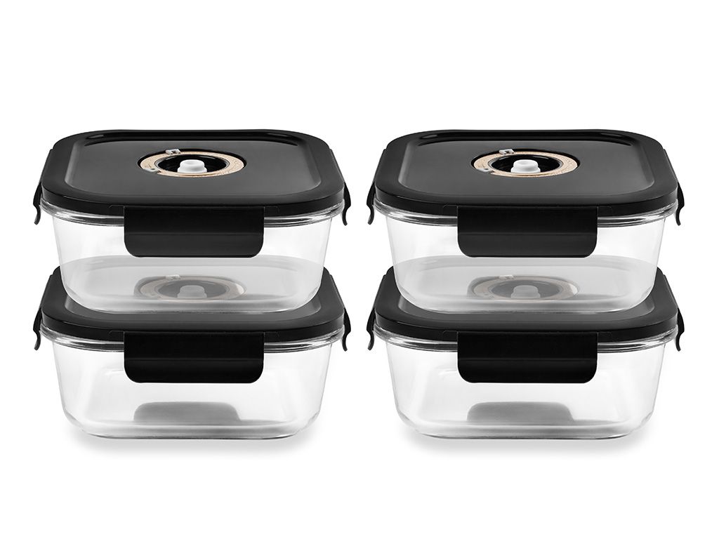 FIRKANTET VAKUUM GLASBEHOLDER – 1230ML – SÆT – 4 STK - 1