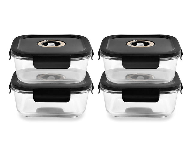 FIRKANTET VAKUUM GLASBEHOLDER – 1230ML – SÆT – 4 STK - 1