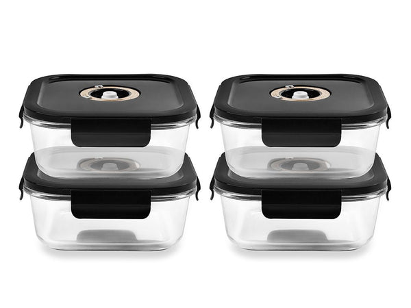 Square vacuum glass container - 1230ml - set - 4pc
