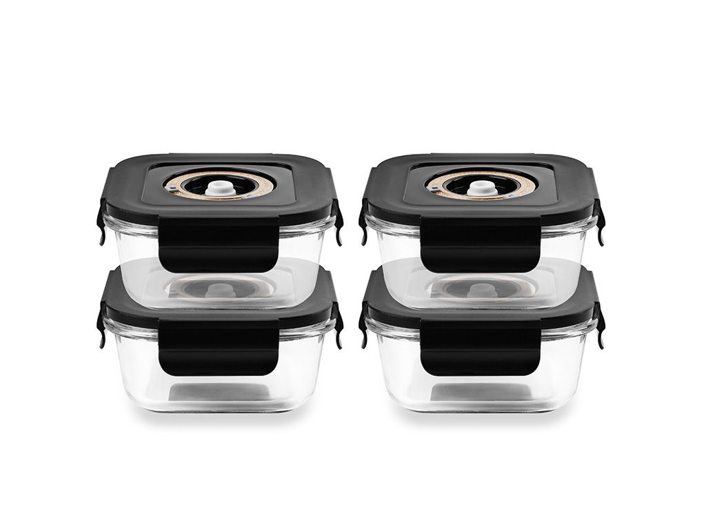 FIRKANTET VAKUUM GLASBEHOLDER – 525ML – SÆT – 4 STK - 1