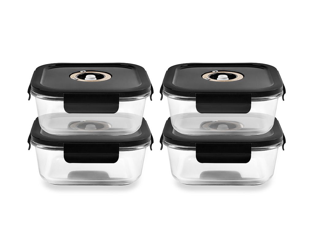 FIRKANTET VAKUUM GLASBEHOLDER – 800ML – SÆT – 4 STK - 1