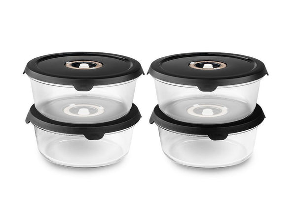 Rund vakuum glasbeholder – 1400ml sæt - 4 stk