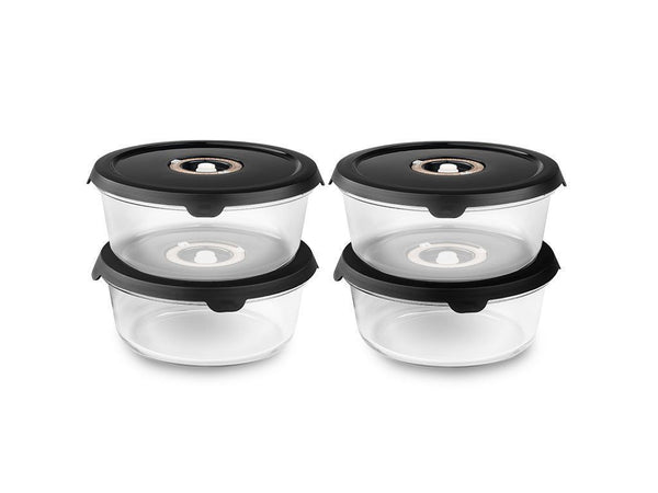 Rund vakuum glasbeholder – 930ml sæt - 4 stk